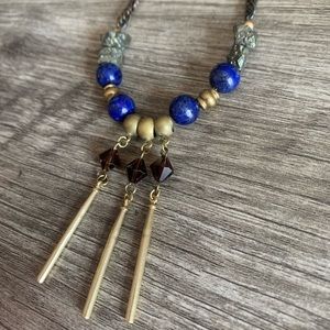 Lapis Pyrite Necklace Vintage Long Beaded Artisan